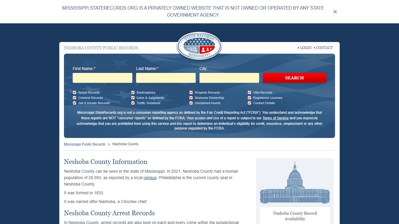 Neshoba County Arrest, Court, and Public Records | StateRecords.org